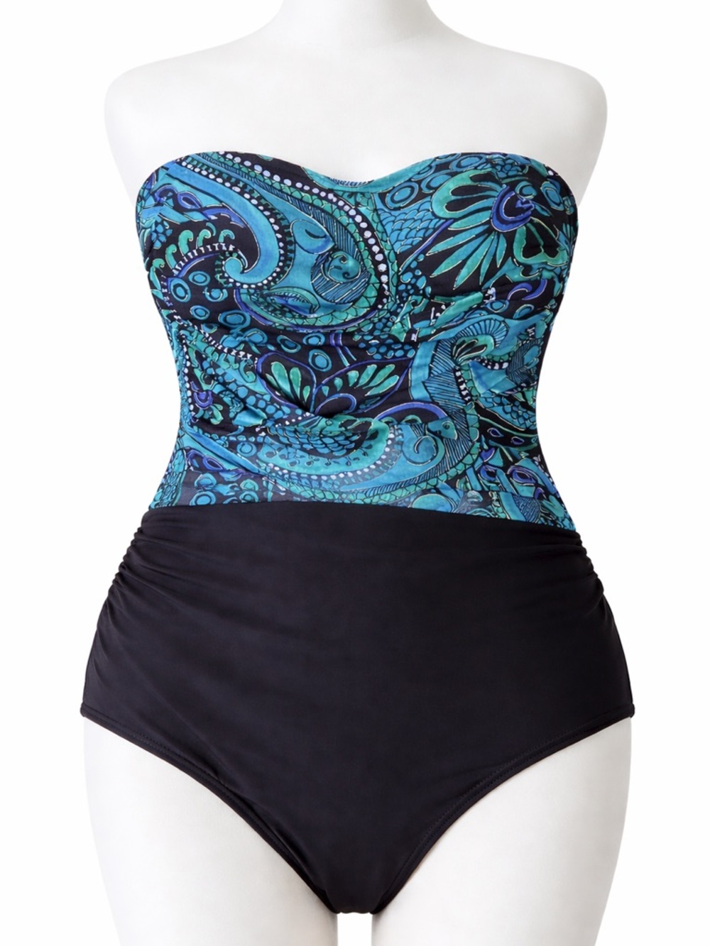 Turquoise & Black Strapless One-Piece Miraclesuit